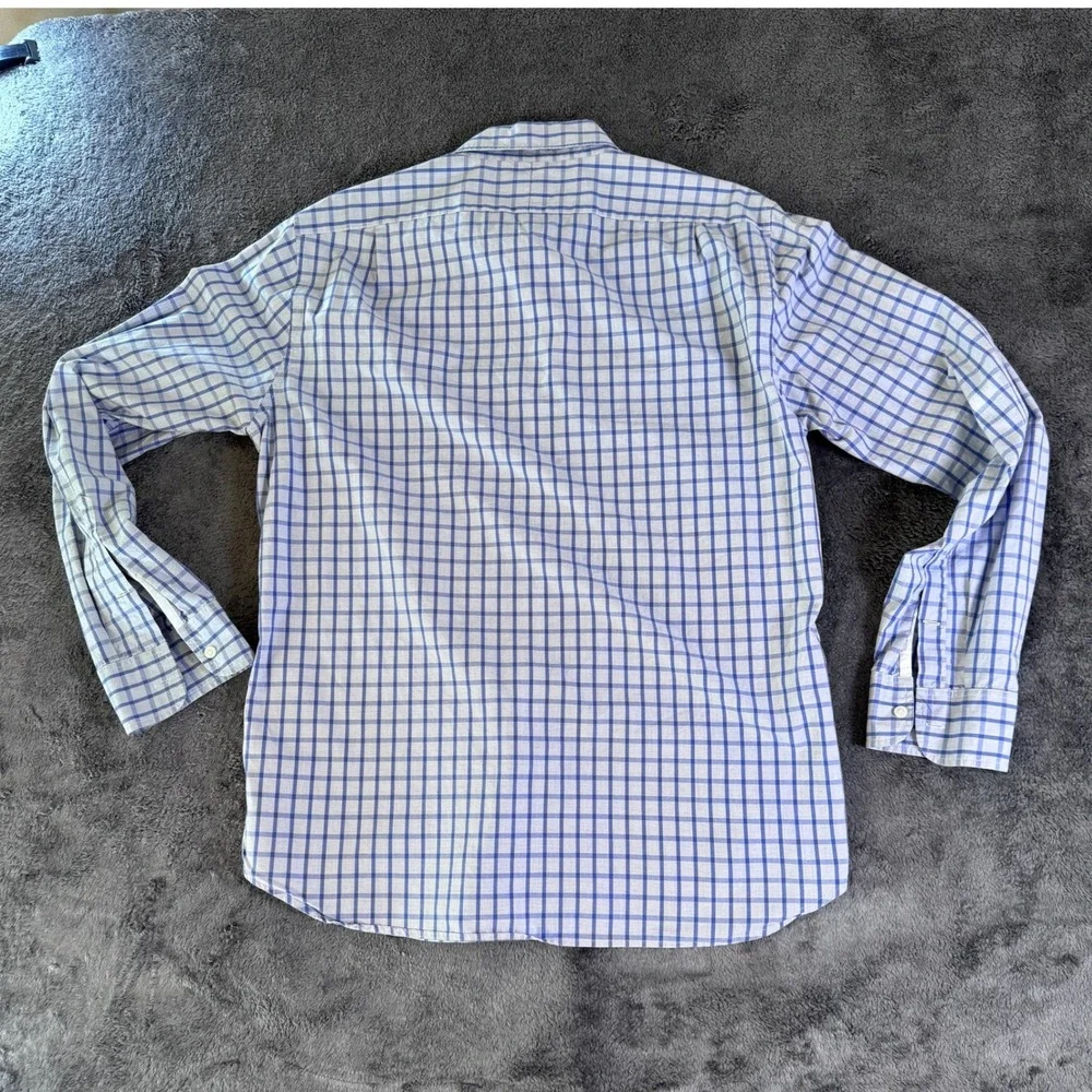 J.CREW Slim Fit Shirt L 2-Ply Cotton Blue White Grid‎ Windowpane Office Preppy